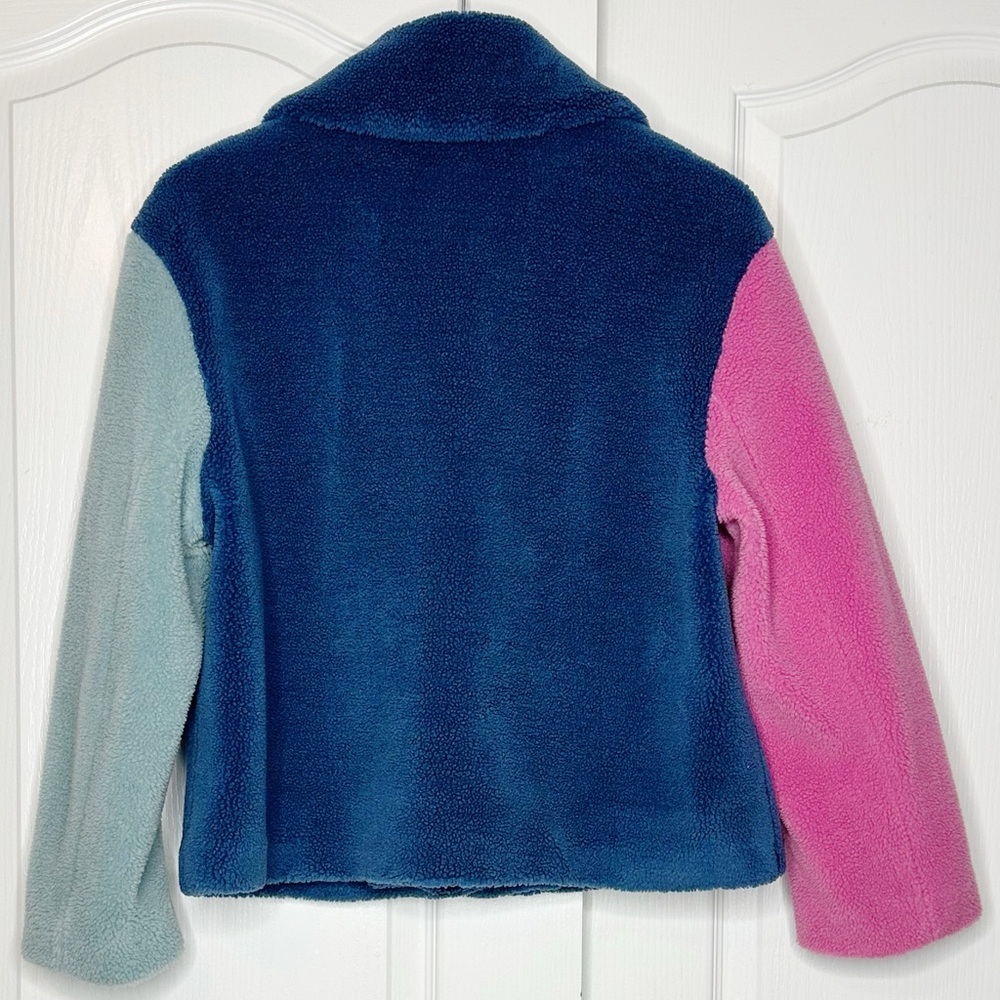 Olivia Rubin Cass Coat Blue Pink Colorblock Faux Shearling Jacket Size 0 - Picture 4 of 9